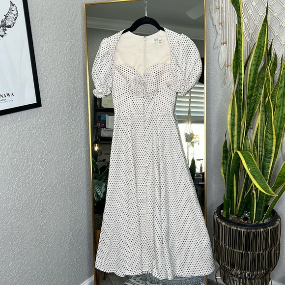 RARE HOUSE OF CB 'Ellery' Polka Dot Puff Sleeve Midi Sundress NWOT - Picture 7 of 11